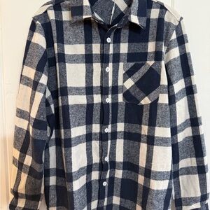 Coolfandy Plaid Flannel Shirt in Navy and Cream size Large sporty
